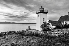 Stormy Clouds Over Grindle Point Lighthouse - BW